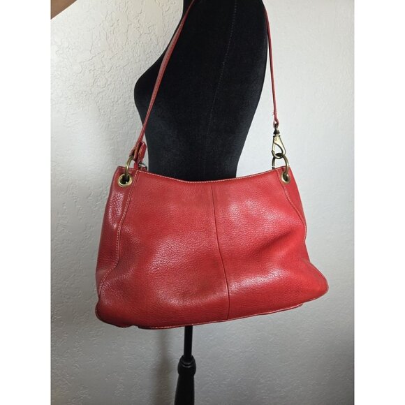 Vtg Fossil Pebbled Leather Burgundy Boho Handbag #75082 with Brass Key - Picture 3 of 10